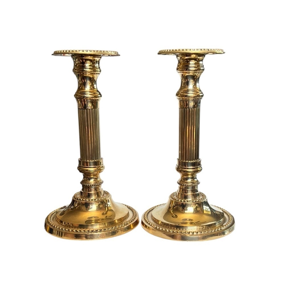 Vintage Tall Taper Pillar Brass Candlesticks Pair Made In India